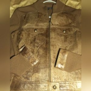BNWOT LAMB LEATHER JACKET BY ELEMENT/ VAKKO SZ LG UNIQUE RIBBED BROWN HOT!